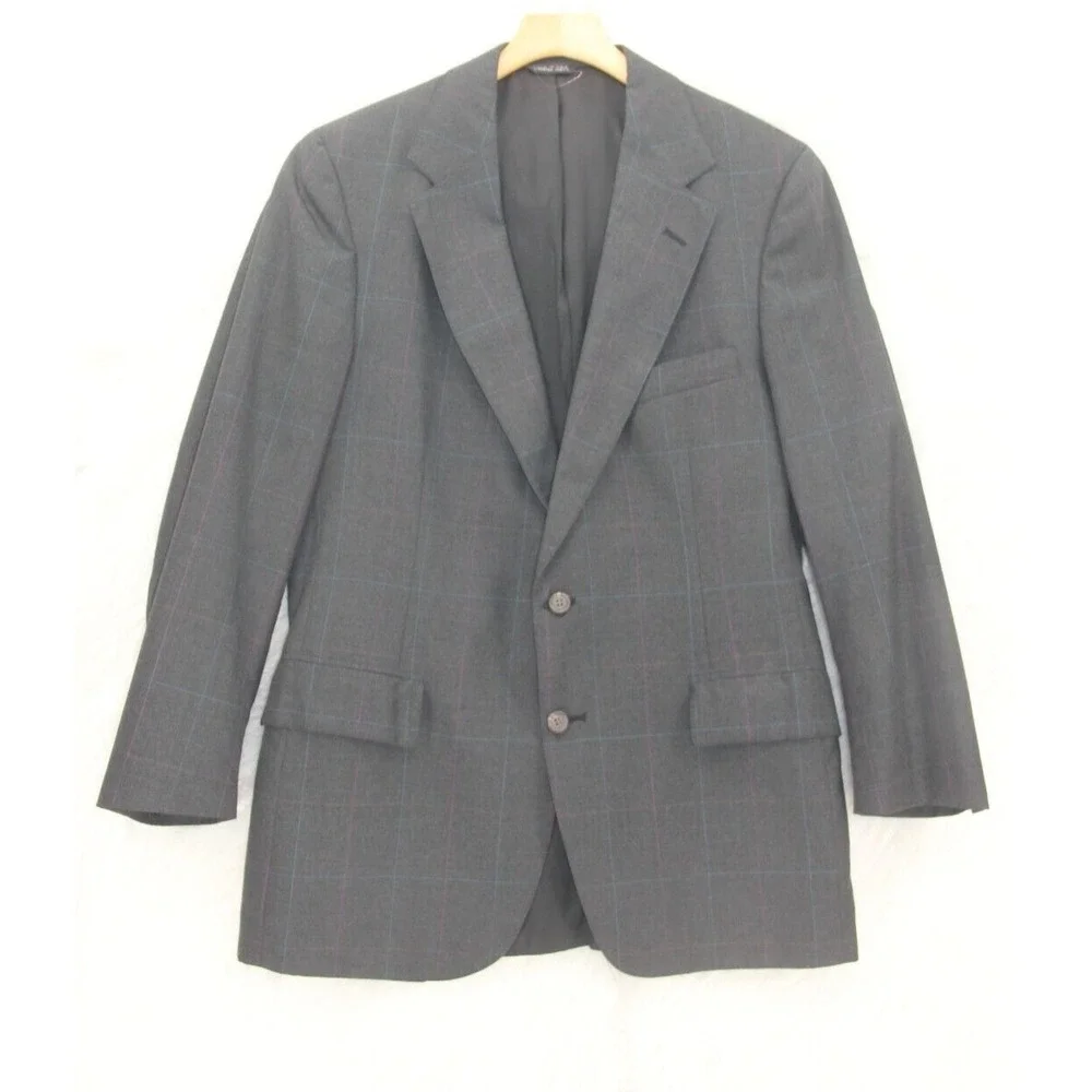 Polo University Club Blazer 40R Gray Windowpane Ralph Lauren Logo USA Sport Coat